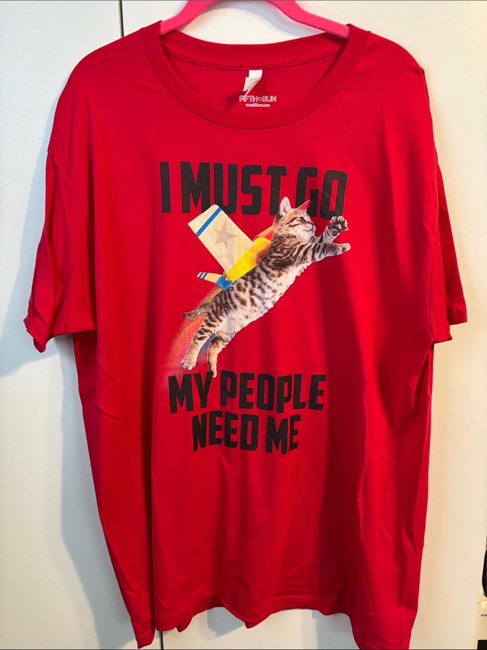 Fifth Sun Red Graphic Cat 'I Must Go' Short Sleeve Tee